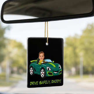 Personalisiertes Baby-Foto-Fahren-Sicher-Daddy-Car Keramikornament