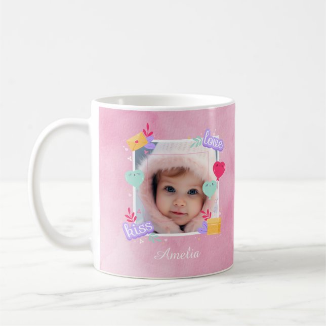 Personalisiertes Baby-Foto - Liebe, Kuss und Herz Kaffeetasse (Links)