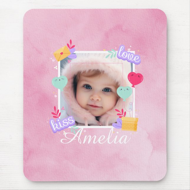 Personalisiertes Baby-Foto - Liebe, Kuss und Herz Mousepad (Vorne)