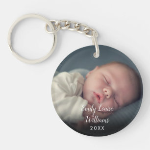 Personalisiertes Baby-Foto mit Namen und Datum in Schlüsselanhänger