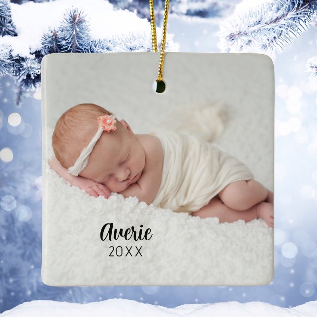 Personalisiertes Baby Foto Portrait 2 - Seite Weih Keramikornament (Personalized Baby Photo Portrait 2 Sided Christmas Ceramic Ornament
)