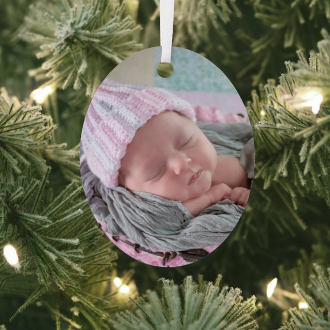 Personalisiertes Baby Foto Rosa Schneeflocke Ornament Aus Metall (InSitu)