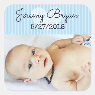 Personalisiertes Baby Foto Sticker Blue Heart Stri