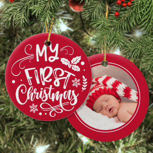 Personalisiertes Baby-Foto zum ersten Weihnachten Keramik Ornament