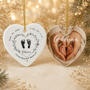 Personalisiertes Baby-Fußabdruck-Herz-Keramik-Orna Keramik Ornament