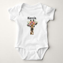 Personalisiertes Baby Giraffe mit Blumenkranz Baby Strampler
