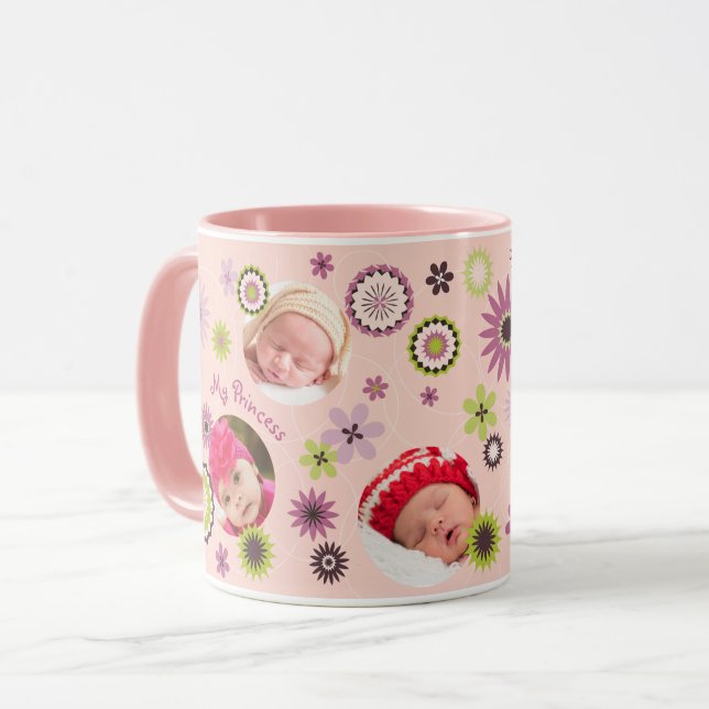 Personalisiertes Baby Girl Geburtstagsfoto Collage Tasse (Vorderseite Links)