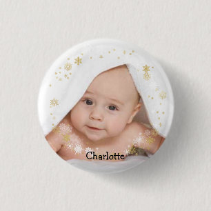Personalisiertes Baby in einem Schneeflocke-Rahmen Button