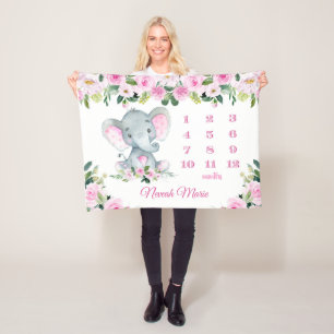 Personalisiertes Baby Mädchen Elephant Milestone N Fleecedecke