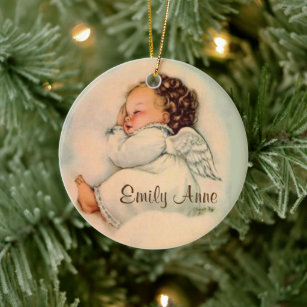 Personalisiertes Baby-Mädchen-Engels-Schlafen Keramik Ornament