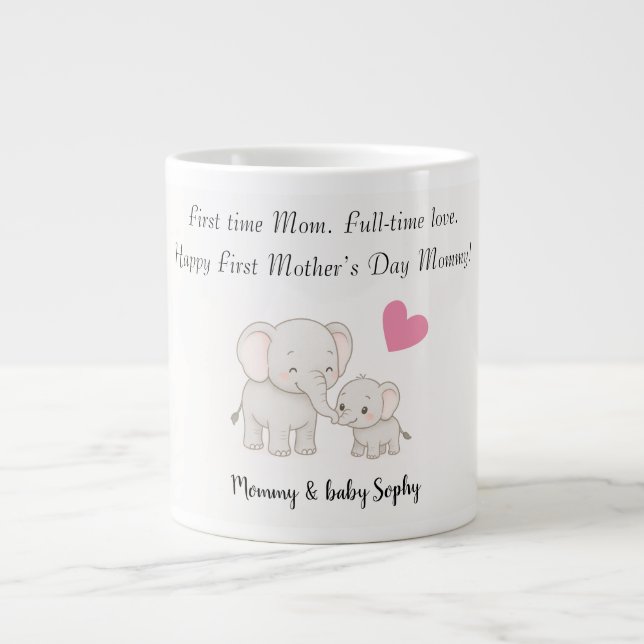 Personalisiertes Baby & Mutter Elefant mit Herz - Jumbo-Tasse (Vorderseite)
