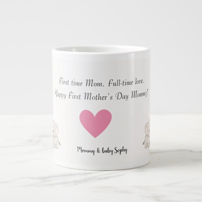 Personalisiertes Baby & Mutter Elefant mit Herz - Jumbo-Tasse (Vorderseite)