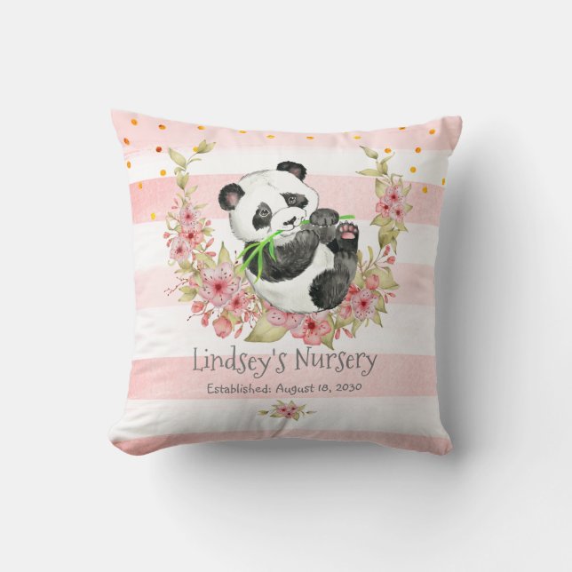 Personalisiertes Baby Panda Pink Kinderzimmer Kissen (Vorderseite)