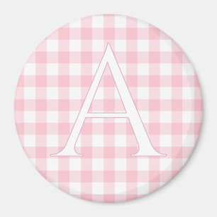 Personalisiertes Baby-Rosa-Gingham-Monogramm Magnet