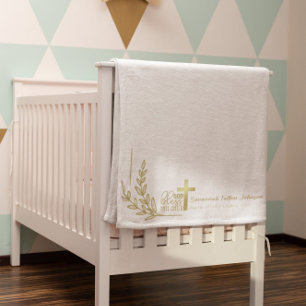 Personalisiertes Baby Taufen Gold Cross Bloral Sherpadecke