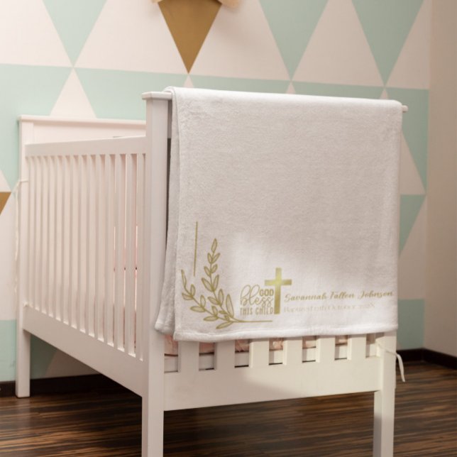 Personalisiertes Baby Taufen Gold Cross Bloral Sherpadecke (Von Creator hochgeladen)