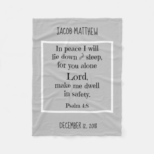 Personalisiertes Baby, w Nachtgebet (Psalm 4:8) Fleecedecke (Vorderseite)