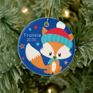 Personalisiertes Baby Woodlands Fohnen Weihnachten Keramik Ornament