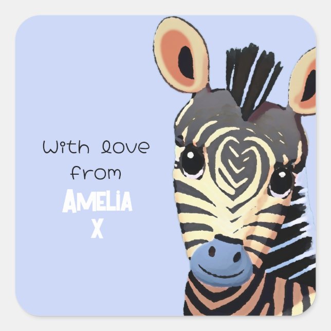 Personalisiertes Baby Zebra mit Liebe Quadratischer Aufkleber (Vorderseite)
