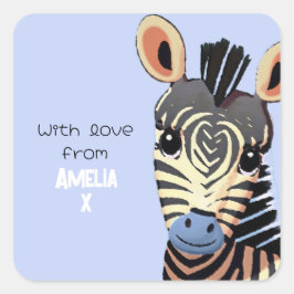Personalisiertes Baby Zebra mit Liebe Quadratischer Aufkleber