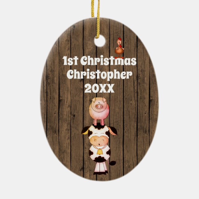 Personalisiertes Baby's 1. Weihnachten Niedliche L Keramik Ornament (Hinten)
