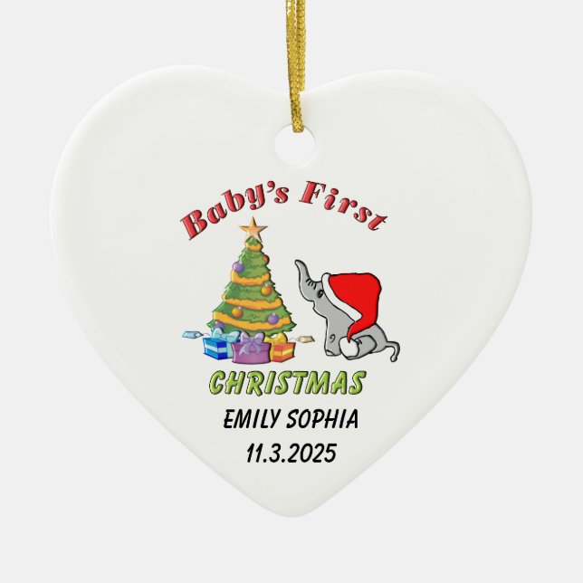 Personalisiertes Baby's First Christmas mit Elepha Keramik Ornament (Vorne)