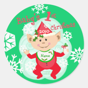 Personalisiertes Baby's First Christmas Runder Aufkleber