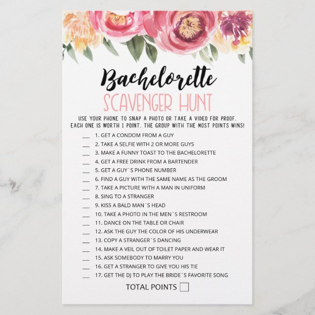 Personalisiertes Bachelorette Scavenger Jagdspiel (Vorderseite)