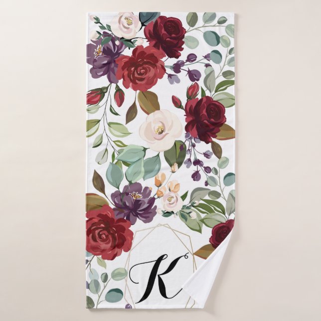 Personalisiertes Badetuch Weiße Rosen Gold Geometr Badehandtuch (Badehandtuch)
