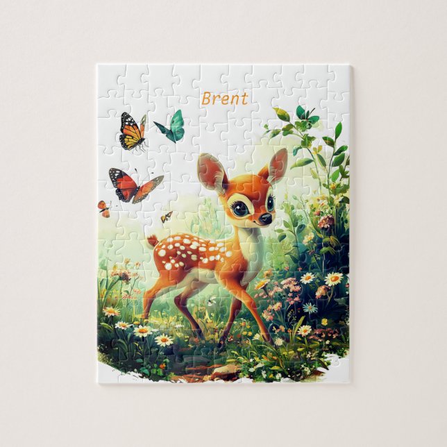 Personalisiertes Bambi und Schmetterlinge Jigsaw P Puzzle (Vertikal)