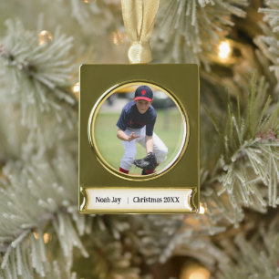 Personalisiertes Baseball-Foto-Ornament - Goldtepp Banner-Ornament Gold