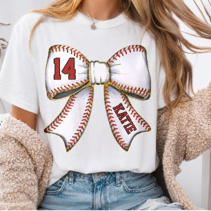 Personalisiertes Baseball-Mom-Bow-Name- und Nummer T-Shirt
