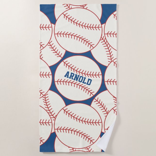 Personalisiertes Baseball Pattern Blue Beach Handt Strandtuch (Vorderseite)