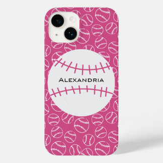 Personalisiertes Baseball-Softball-Muster auf rosa Case-Mate iPhone 14 Hülle