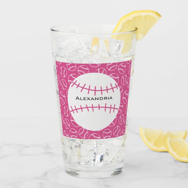 Personalisiertes Baseball-Softball-Muster auf rosa Glas (Rückseite Ice)