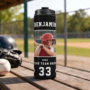 Personalisiertes Baseball-Spielerfoto Sport Thermosbecher