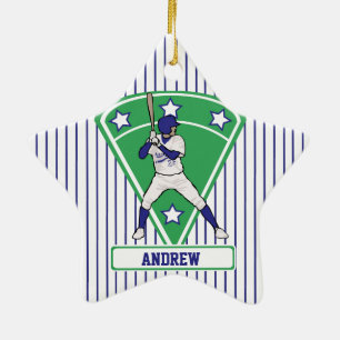 Personalisiertes Baseball-Teig-Stern-Blau Keramikornament
