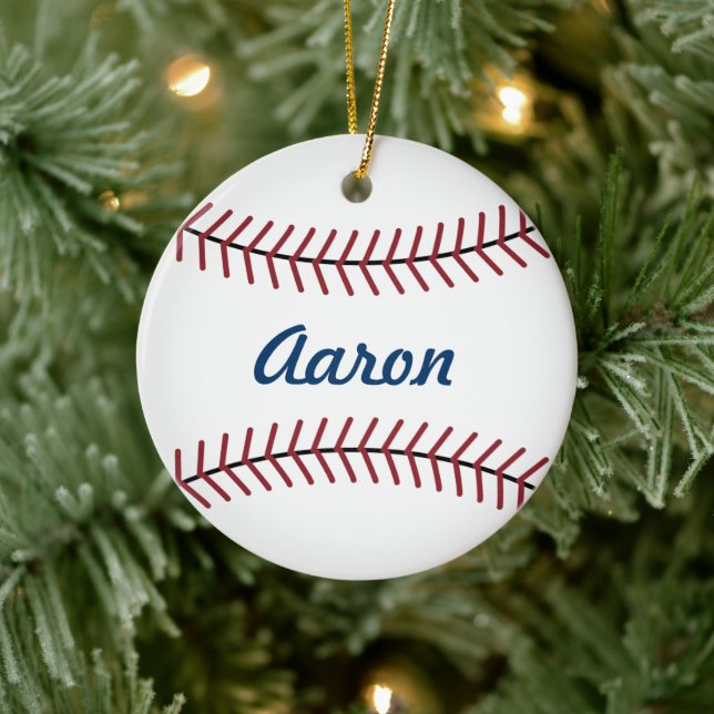 Personalisiertes Baseball-Weihnachtsgeschenk Keramik Ornament (Baum)
