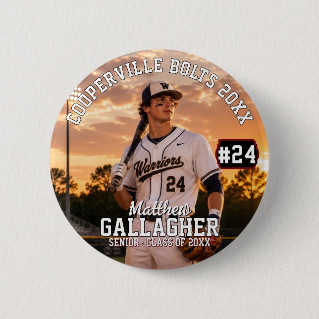 Personalisiertes Baseballspieler-Foto Button (Vorderseite)
