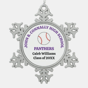 Personalisiertes Baseballteam der Purple High Scho Schneeflocken Zinn-Ornament