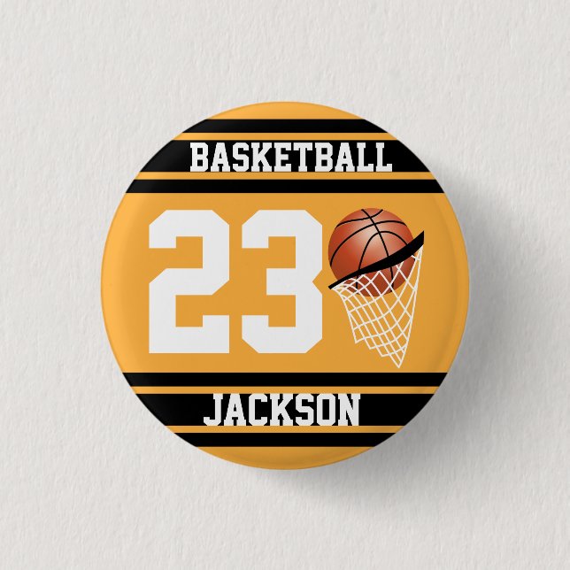 Personalisiertes Basketball Gold und Schwarz Button (Vorderseite)