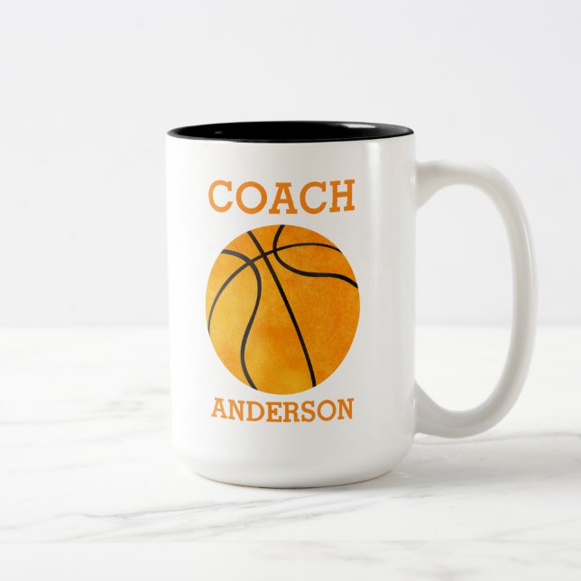 Personalisiertes Basketball-Trainer orange Retro Zweifarbige Tasse (Rechts)