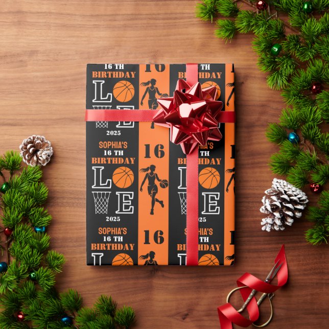Personalisiertes Basketballspielermädchen, Geburts Geschenkpapier (Feiertagsgeschenk)