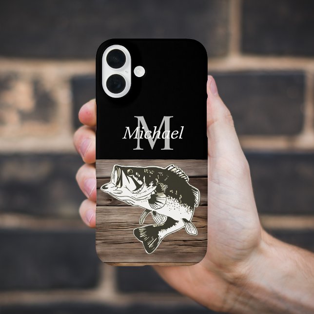 Personalisiertes Bass Fishing Monogramm im Freien  Case-Mate iPhone Hülle (Bass Fishing iPhone Case Monogram Cool Rustic Outdoors Men)