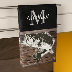 Personalisiertes Bass Fishing Monogramm im Freien  Geschirrtuch