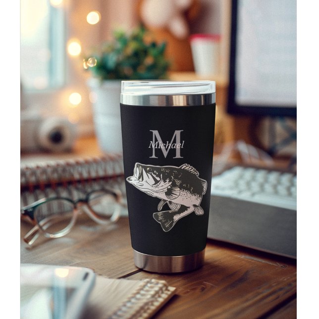 Personalisiertes Bass Fishing Monogramm im Freien  Thermobecher (Coffee Travel Mug Bass Fishing Monogram Cup for Anglers )