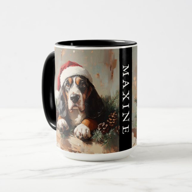 Personalisiertes Basset-Hound in einer Weihnachtsm Tasse (Vorderseite Links)