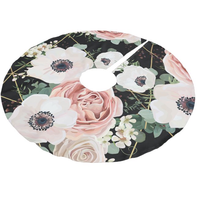 Personalisiertes Baumrock Geometric Garden Rose Bl Polyester Weihnachtsbaumdecke (Schrägansicht)