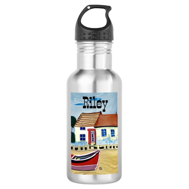 Personalisiertes Beach House und Boat Edelstahlflasche (Vorderseite)