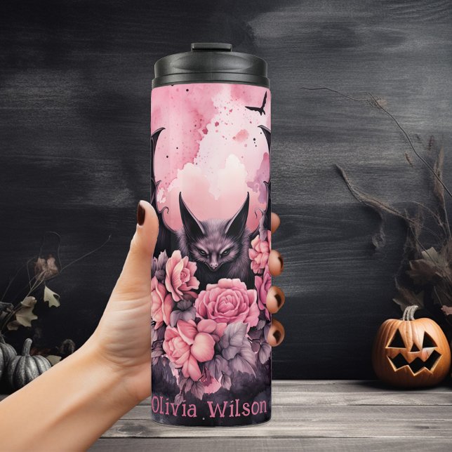 Personalisiertes Becken in Rosa und Schwarz Goth Thermosbecher (Von Creator hochgeladen)